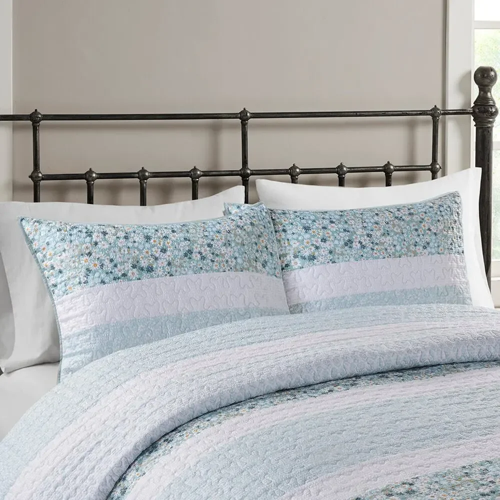 NEW! Madison Park Full/Queen Evian Seersucker 4PC Quilt Set Floral
